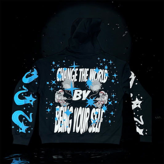 CHANGE THE WORLD RHINESTONE HOODIE (BLACK)
