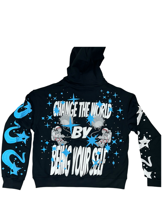 CHANGE THE WORLD BY BEING YOUR SELF RHINESTONE HOODIE (BLACK)