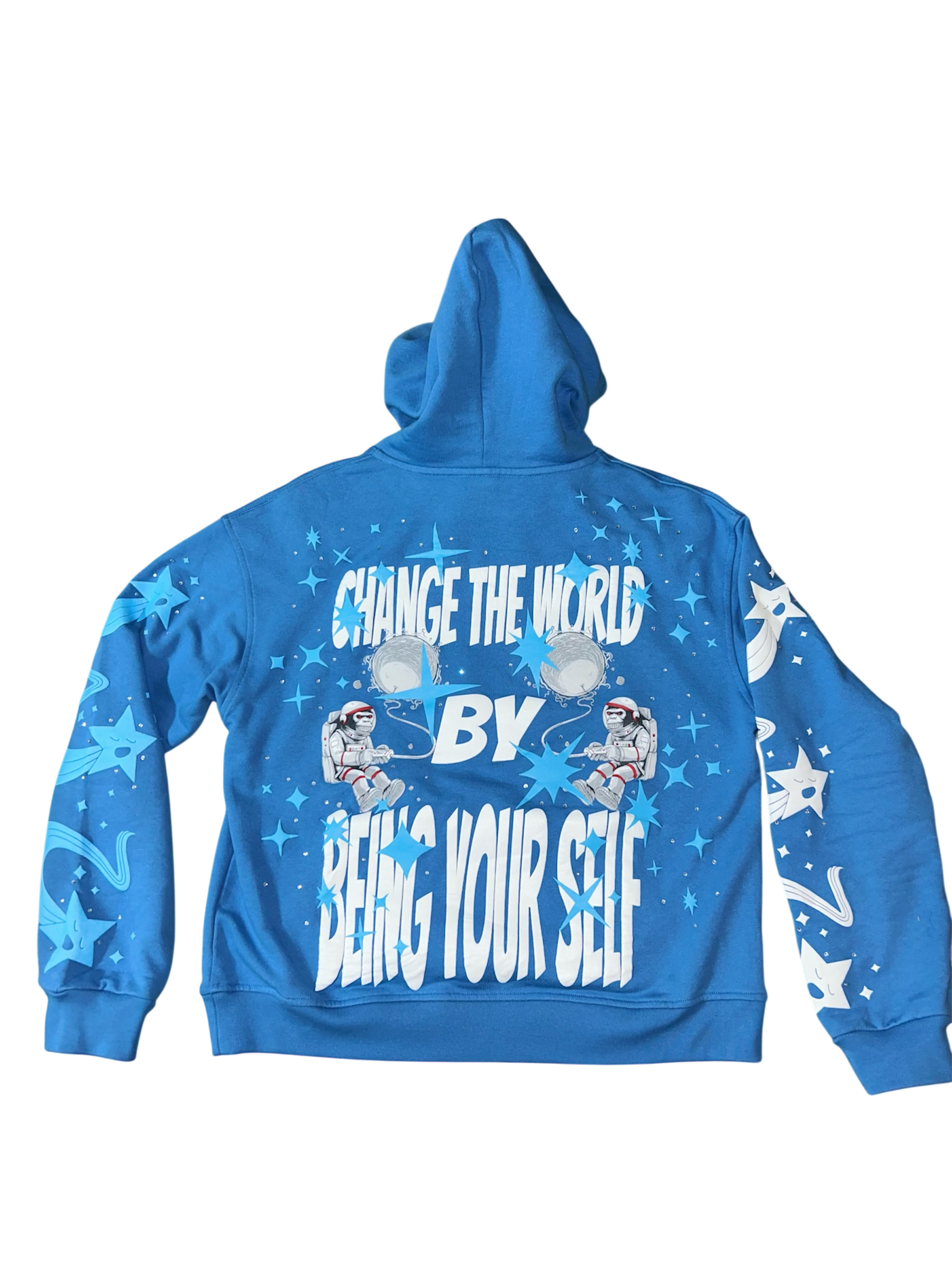 CHANGE THE WORLD BY BEING YOUR SELF RHINESTONE HOODIE (BLUE)