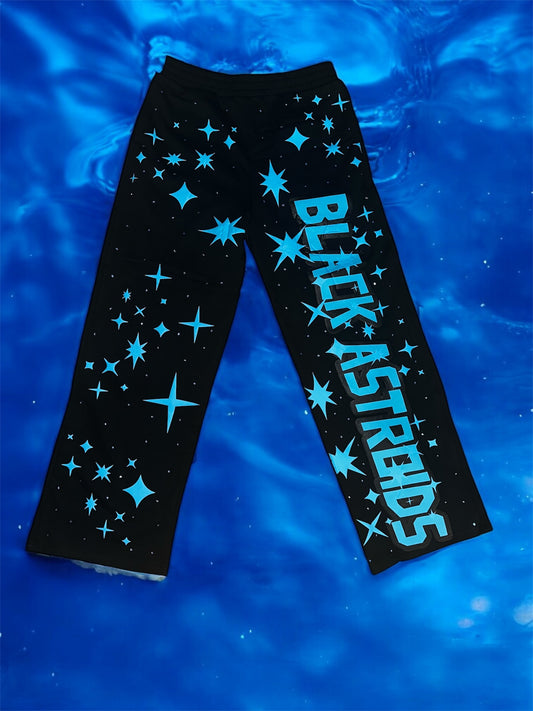 Black Astroids Blue Rhinestone Flare Pants