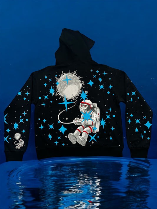 Black Astroids Blue Rhinestone Hoodie (Blue)