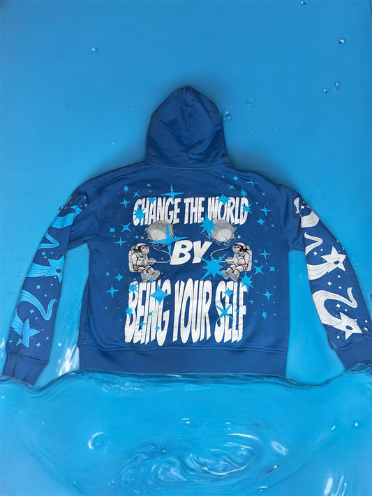 CHANGE THE WORLD RHINESTONE HOODIE (BLUE)