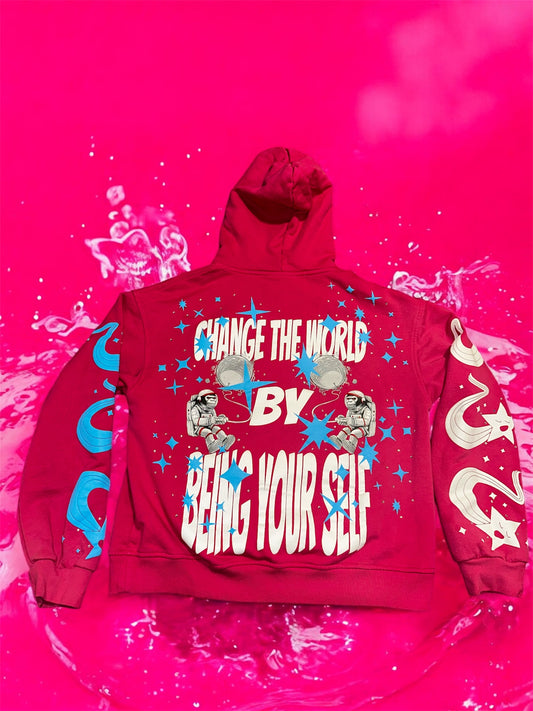 CHANGE THE WORLD RHINESTONE HOODIE (PINK)
