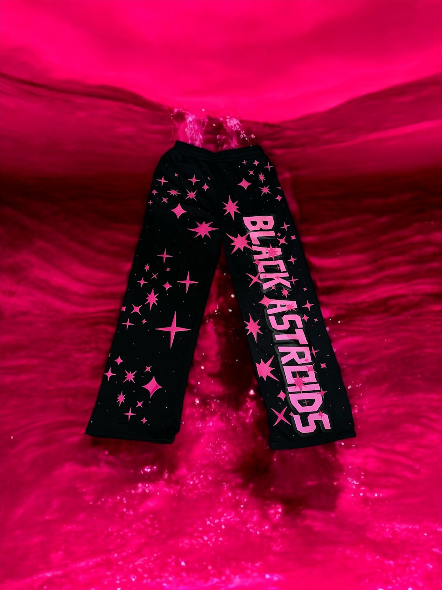 Black Astroids Pink Rhinestone Flare Pants (pink)