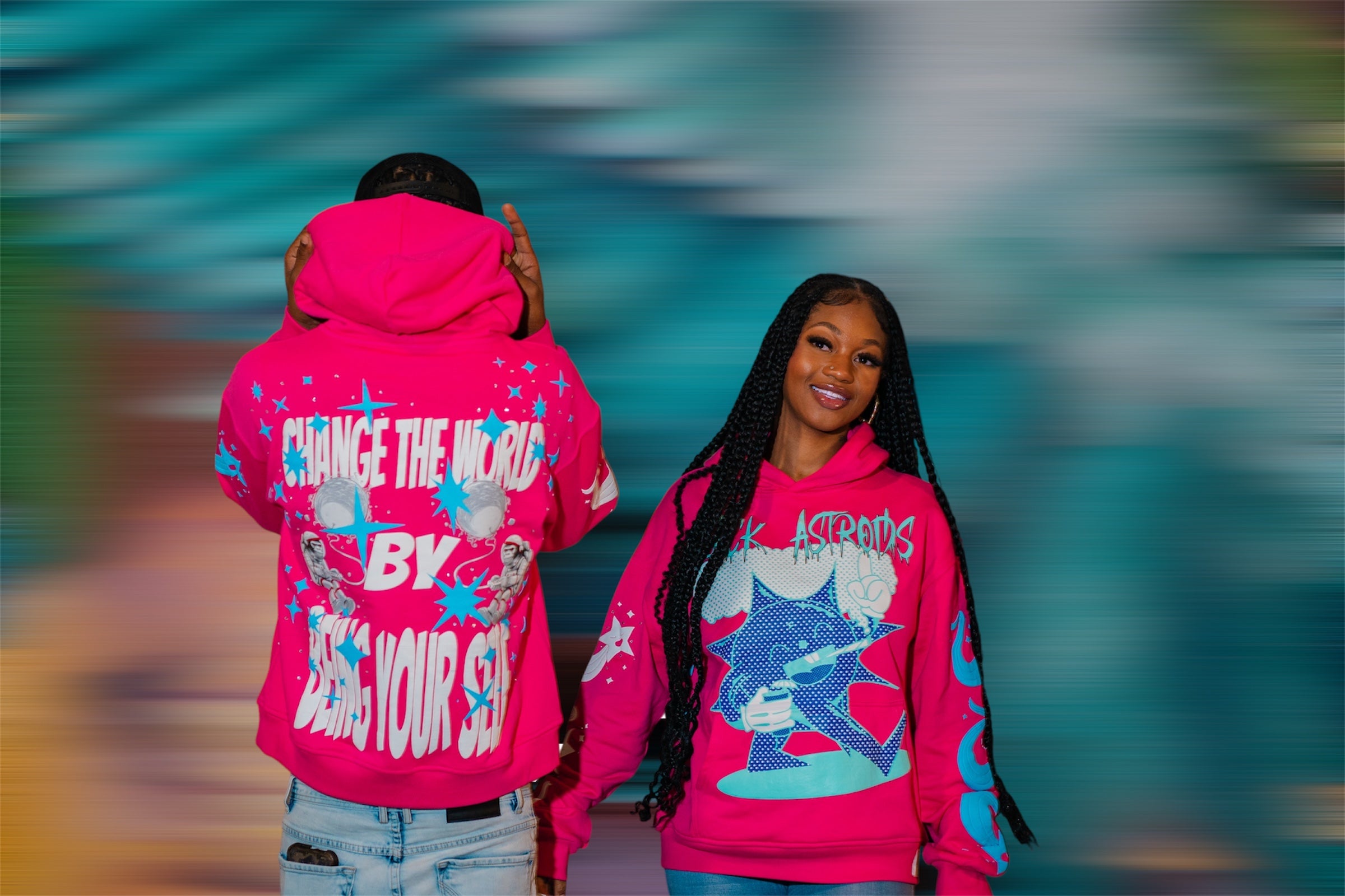 CHANGE THE WORLD BY BEING YOUR SELF RHINESTONE HOODIE (PINK)