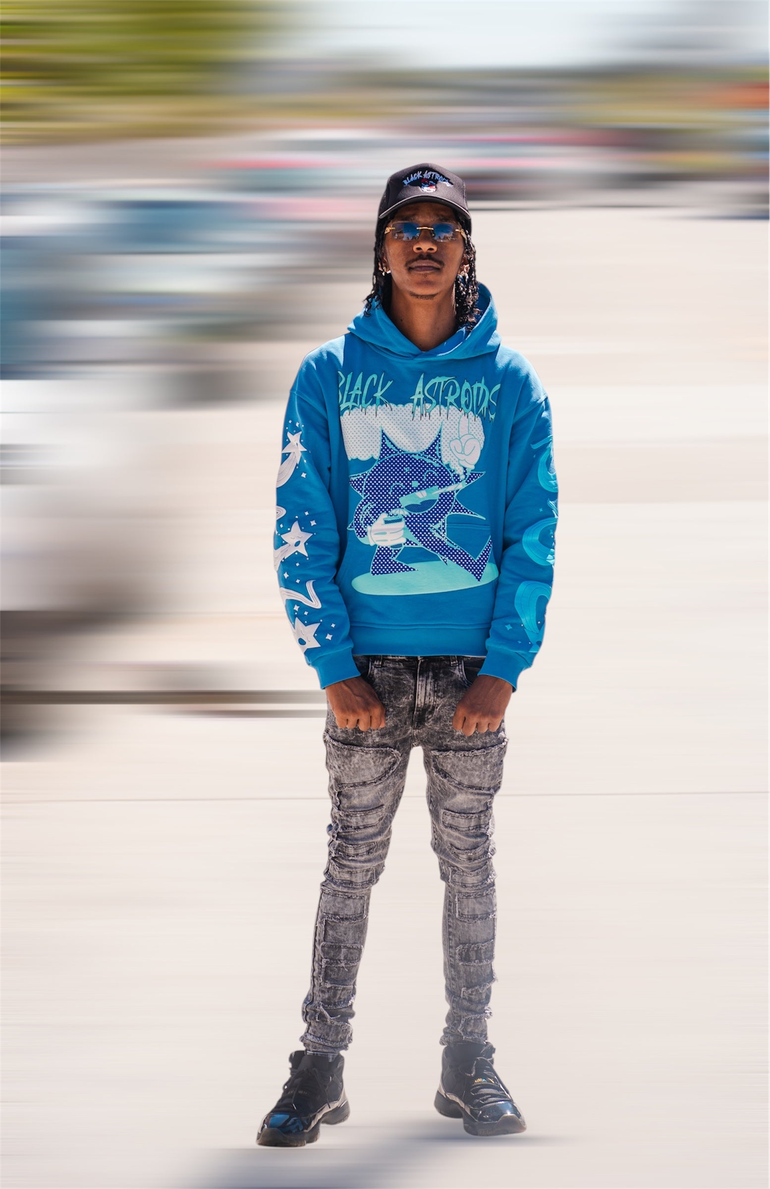 CHANGE THE WORLD BY BEING YOUR SELF RHINESTONE HOODIE (BLUE)